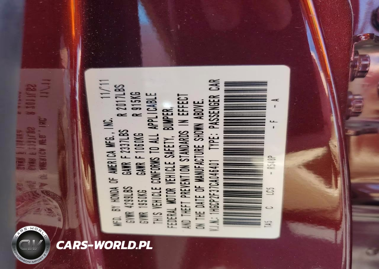 2012 Honda Accord Lx VIN:1HGCP2F37CA046401 - 12