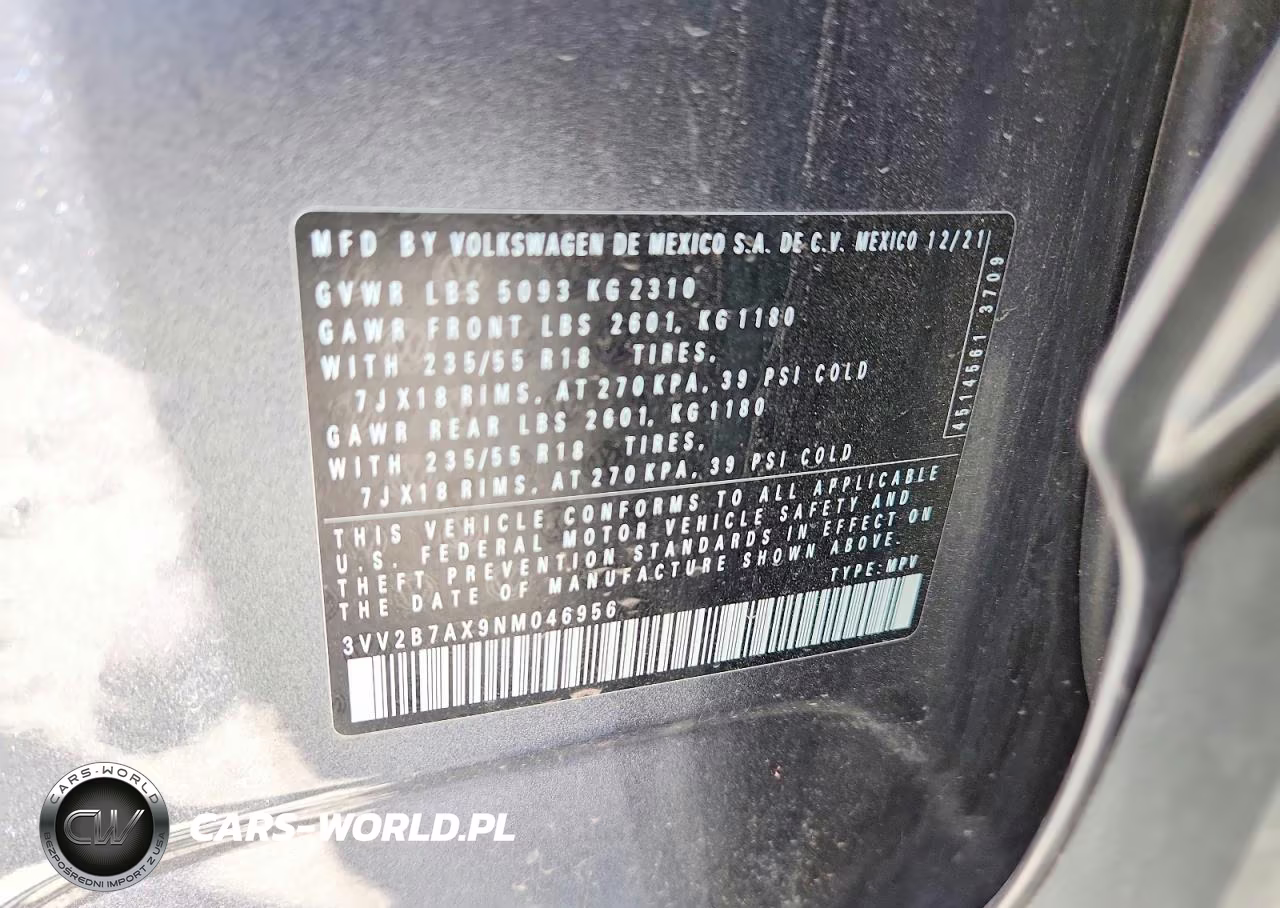 2022 Volkswagen Tiguan Se VIN:3VV2B7AX9NM046956 - 13