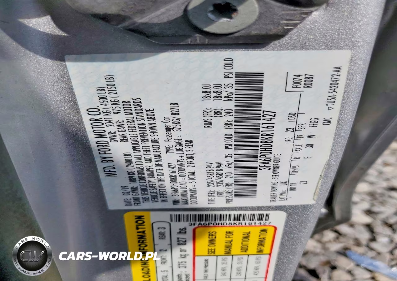 2019 Ford Fusion Se VIN:3FA6P0HD8KR161427 - 12