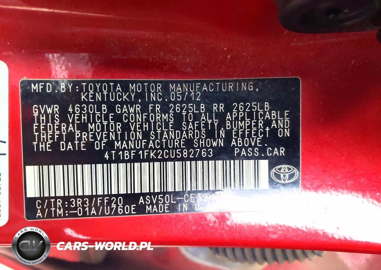 2012 Toyota Camry Se VIN:4T1BF1FK2CU582763 - 12