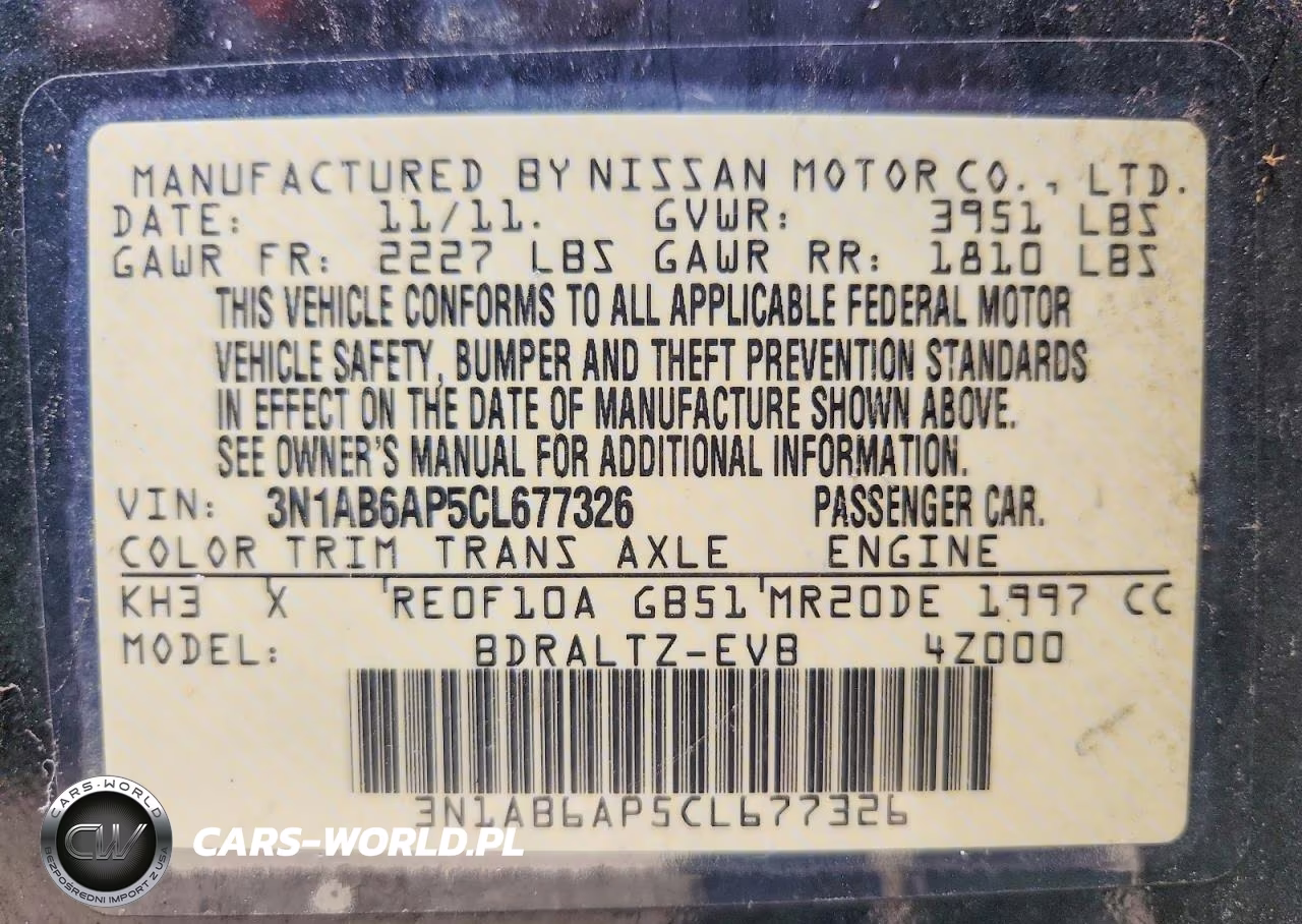 2012 Nissan Sentra 2.0 VIN:3N1AB6AP5CL677326 - 12