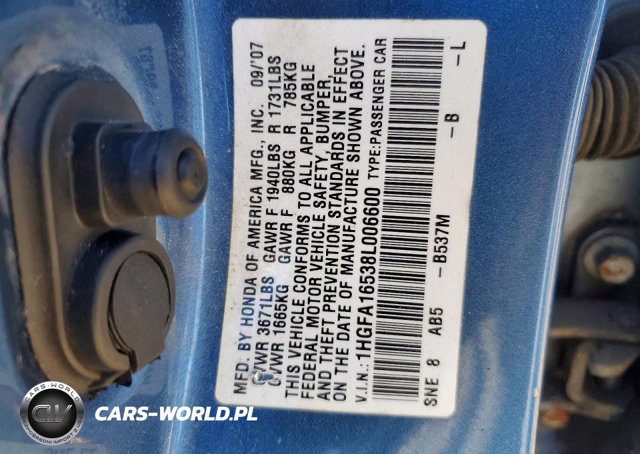2008 Honda Civic Lx VIN:1HGFA16538L006600 - 12