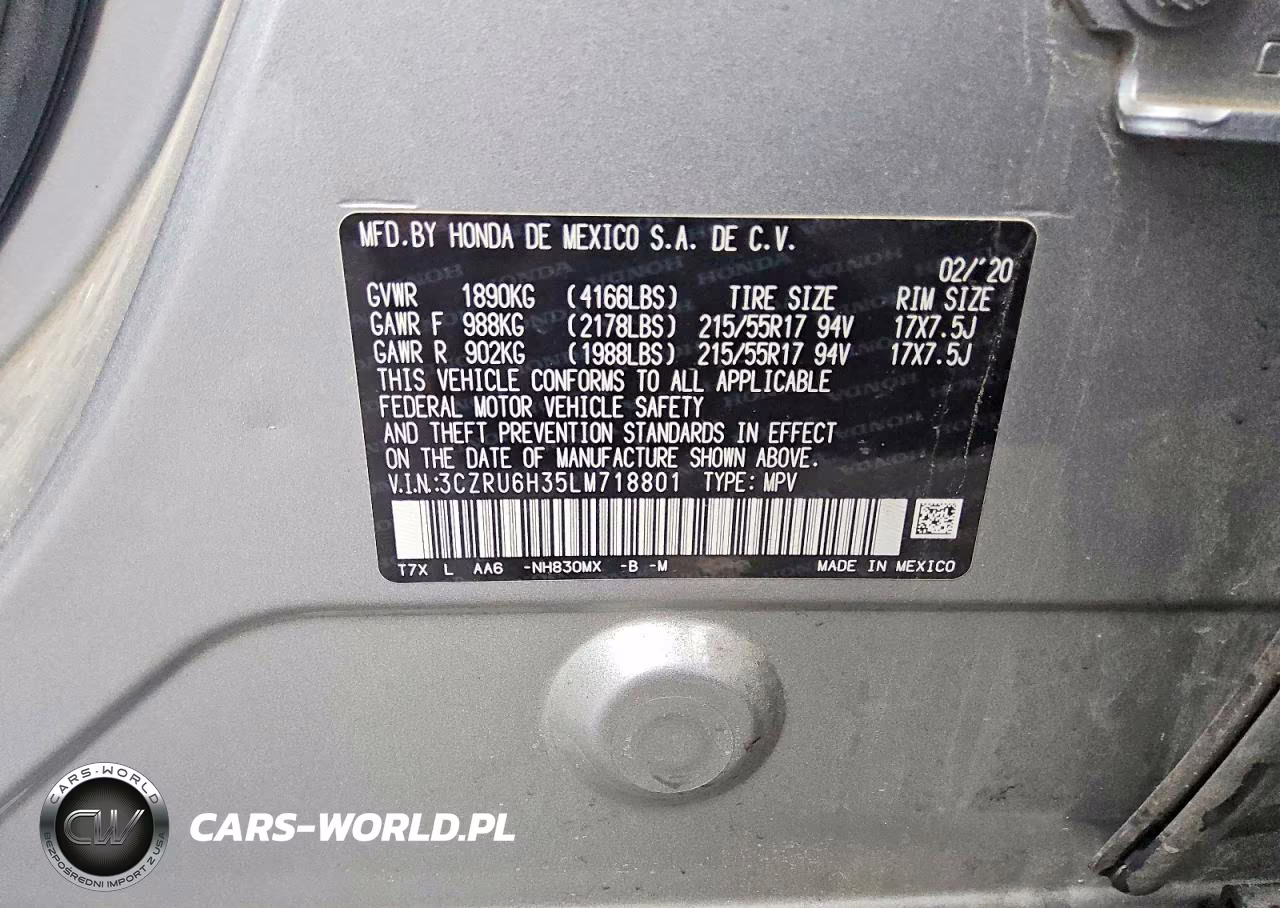 2020 Honda Hr-V Lx VIN:3CZRU6H35LM718801 - 12
