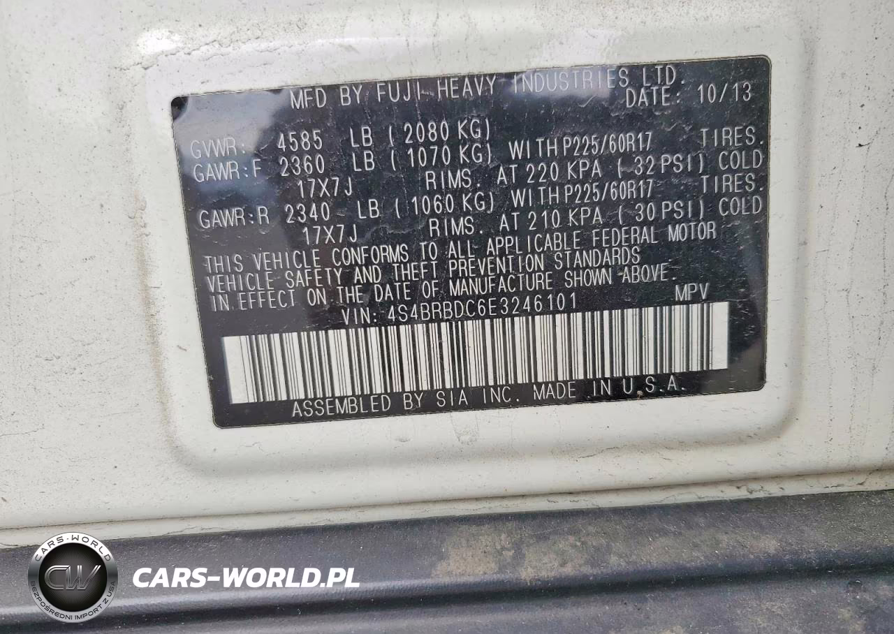 2014 Subaru Outback 2.5I Premium VIN:4S4BRBDC6E3246101 - 12