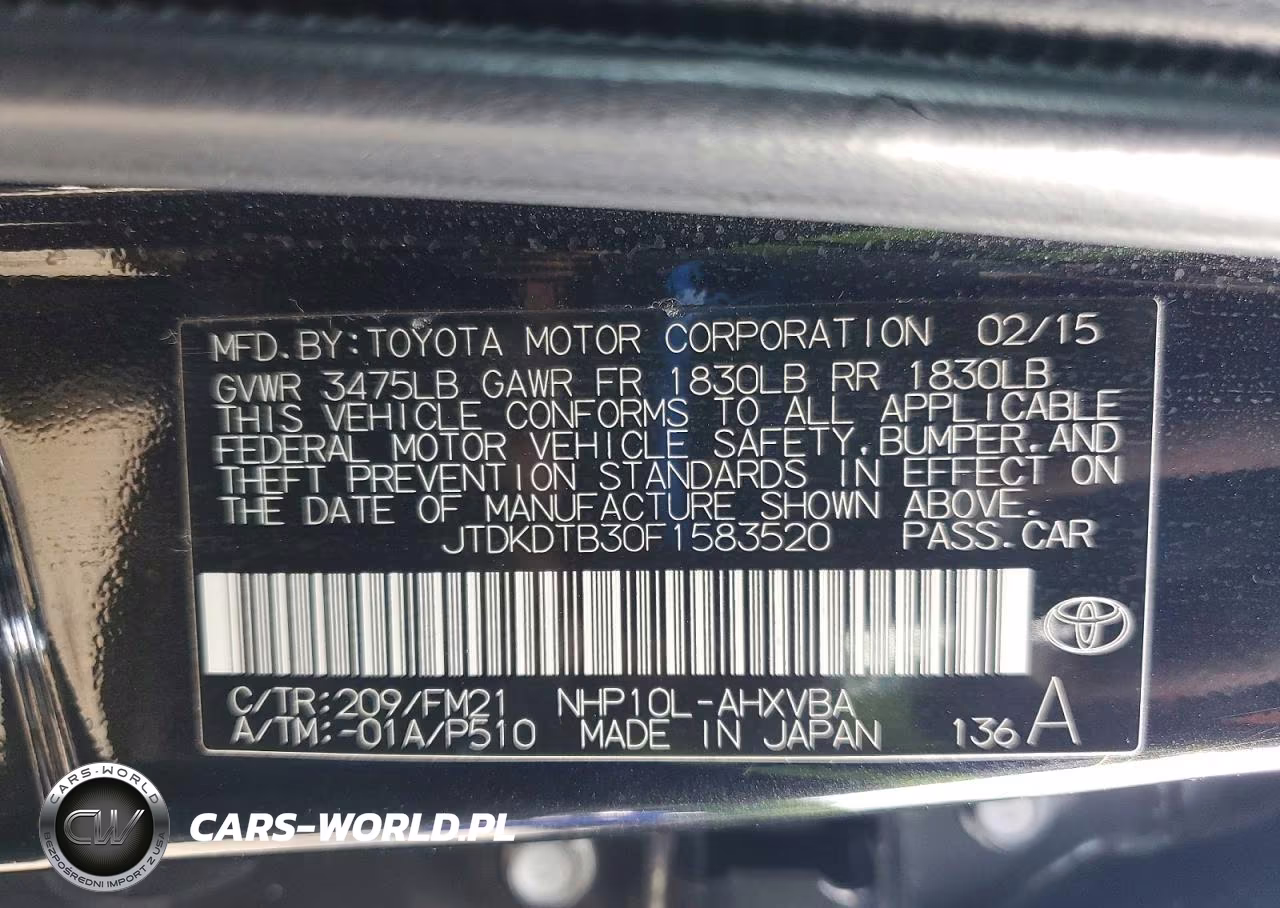 2015 Toyota Prius C Two VIN:JTDKDTB30F1583520 - 12