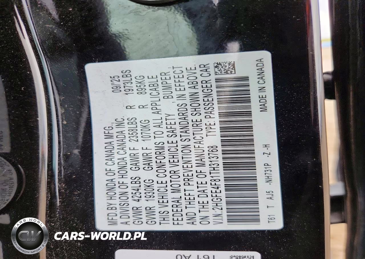 2026 Honda Civic Sport VIN:2HGFE4F81TH313768 - 12