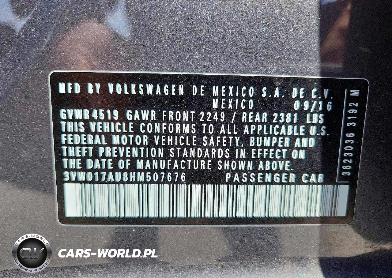 2017 Volkswagen Golf Sportwagen S VIN:3VW017AU8HM507676 - 12