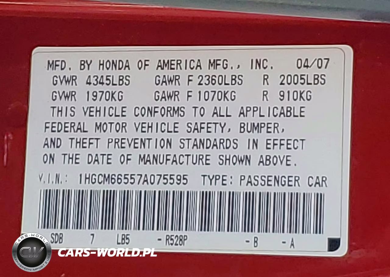 2007 Honda Accord Ex VIN:1HGCM66557A075595 - 13