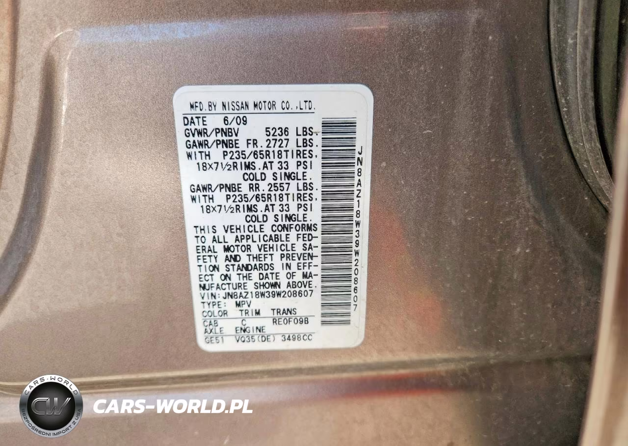 2009 Nissan Murano S VIN:JN8AZ18W39W208607 - 13