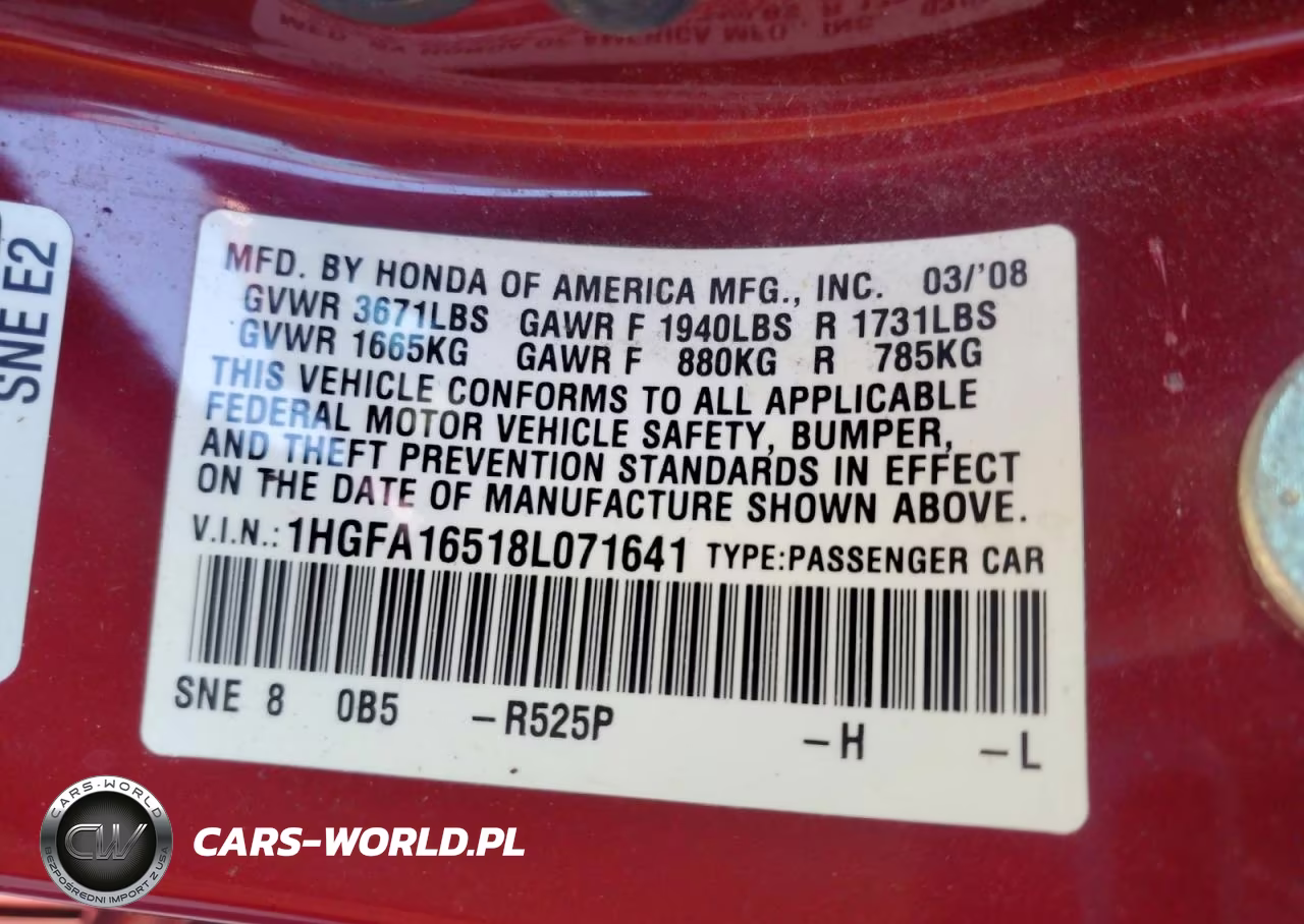 2008 Honda Civic Lx VIN:1HGFA16518L071641 - 12