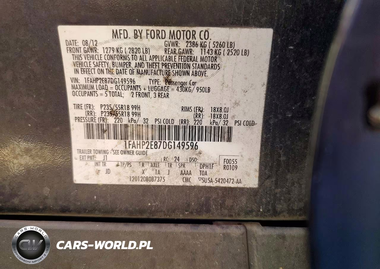 2013 Ford Taurus Sel VIN:1FAHP2E87DG149596 - 13