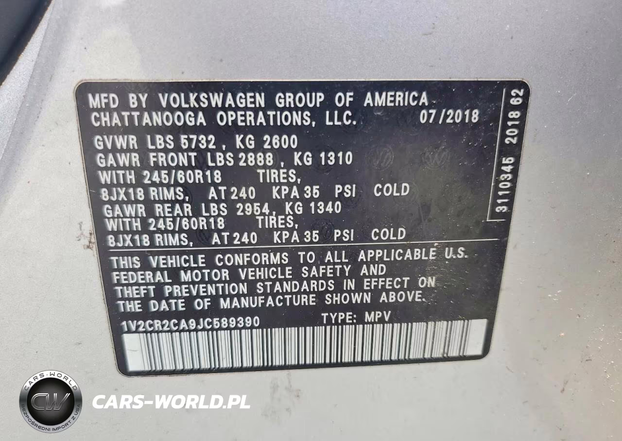 2018 Volkswagen Atlas Se VIN:1V2CR2CA9JC589390 - 13