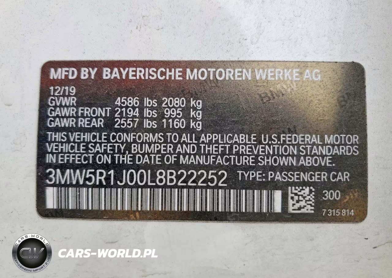2020 BMW 330I VIN:3MW5R1J00L8B22252 - 13