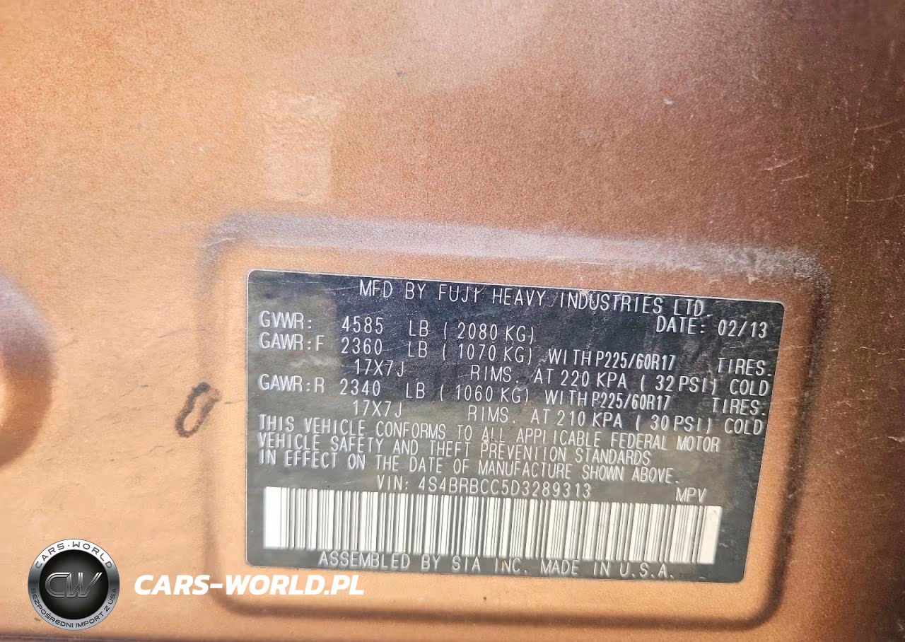 2013 Subaru Outback 2.5I Premium VIN:4S4BRBCC5D3289313 - 12