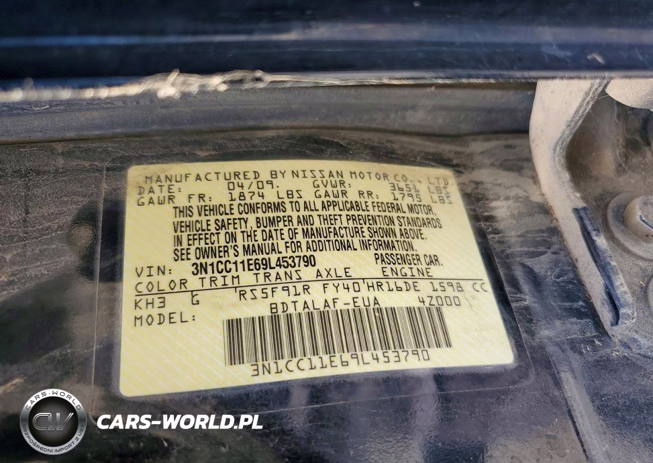 2009 Nissan Versa 1.6 Base VIN:3N1CC11E69L453790 - 13
