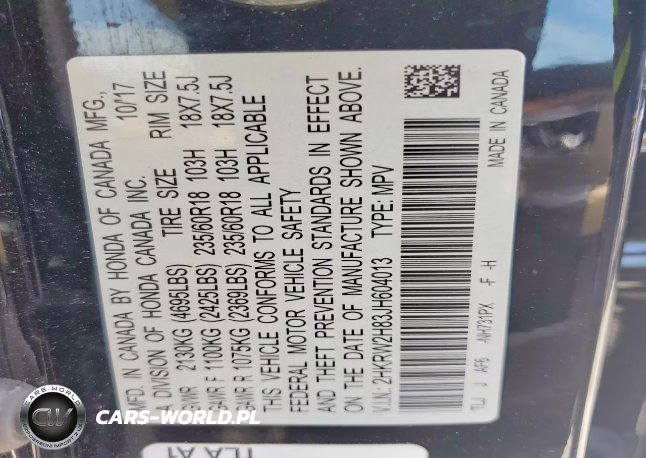 2018 Honda Cr-V Exl VIN:2HKRW2H83JH604013 - 13