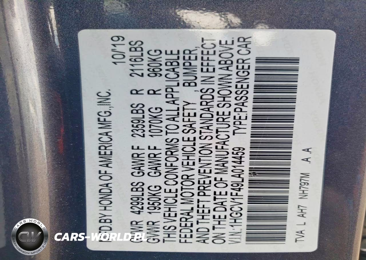 2020 Honda Accord Ex VIN:1HGCV1F49LA014459 - 12