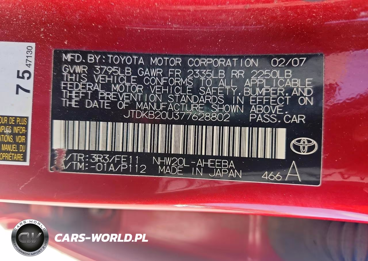 2007 Toyota Prius Base VIN:JTDKB20U377628802 - 13