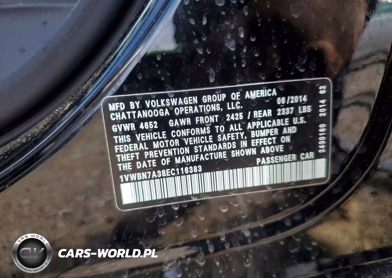 2014 Volkswagen Passat Se VIN:1VWBN7A38EC116383 - 13
