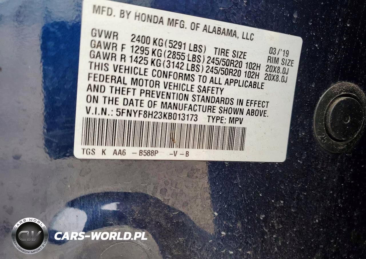 2019 Honda Passport VIN:5FNYF8H23KB013173 - 13
