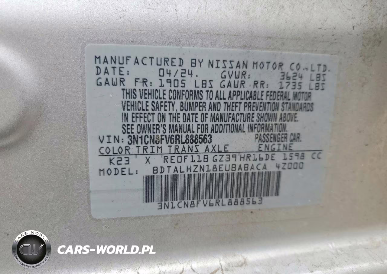 2024 Nissan Versa Sr VIN:3N1CN8FV6RL888563 - 12