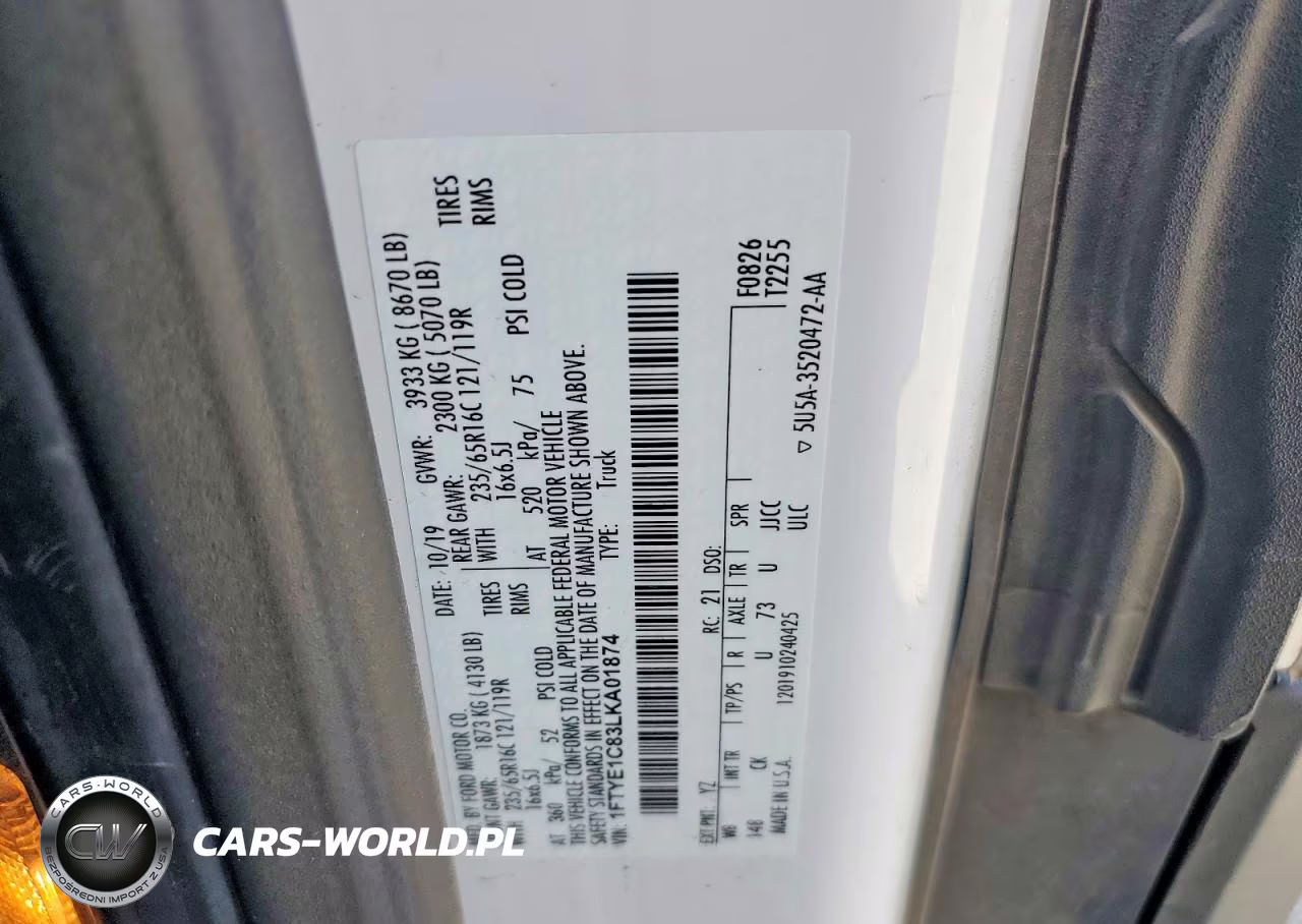 2020 Ford Transit T-150 Delivery Van VIN:1FTYE1C83LKA01874 - 14
