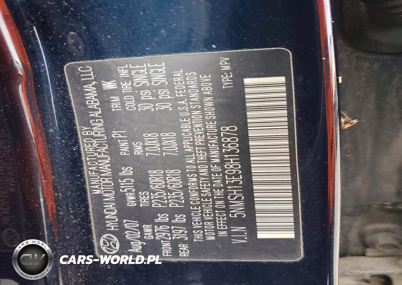 2008 Hyundai Santa Fe Se VIN:5NMSH13E98H136878 - 13