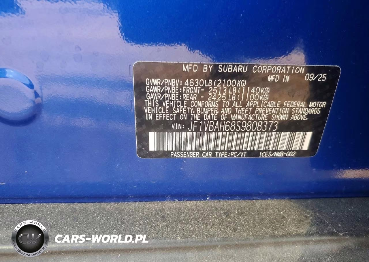 2025 Subaru Wrx Premium VIN:JF1VBAH68S9808373 - 13