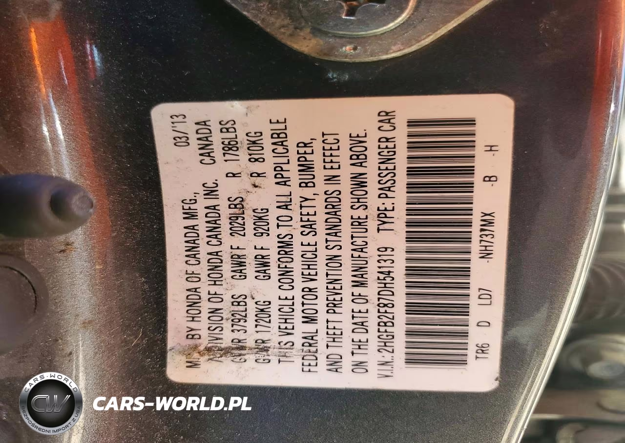 2013 Honda Civic Ex VIN:2HGFB2F87DH541319 - 13