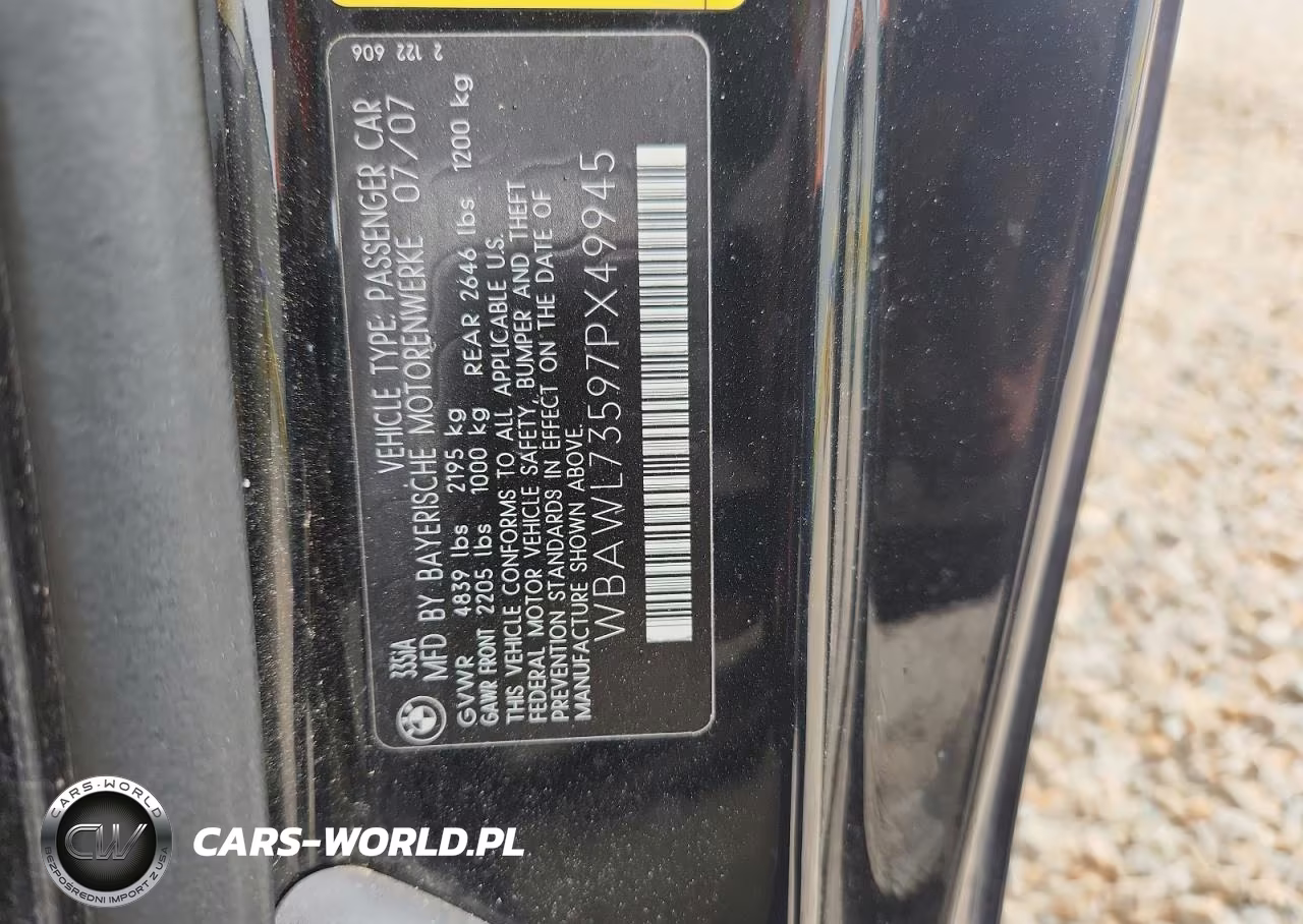 2007 BMW 335 I VIN:WBAWL73597PX49945 - 13