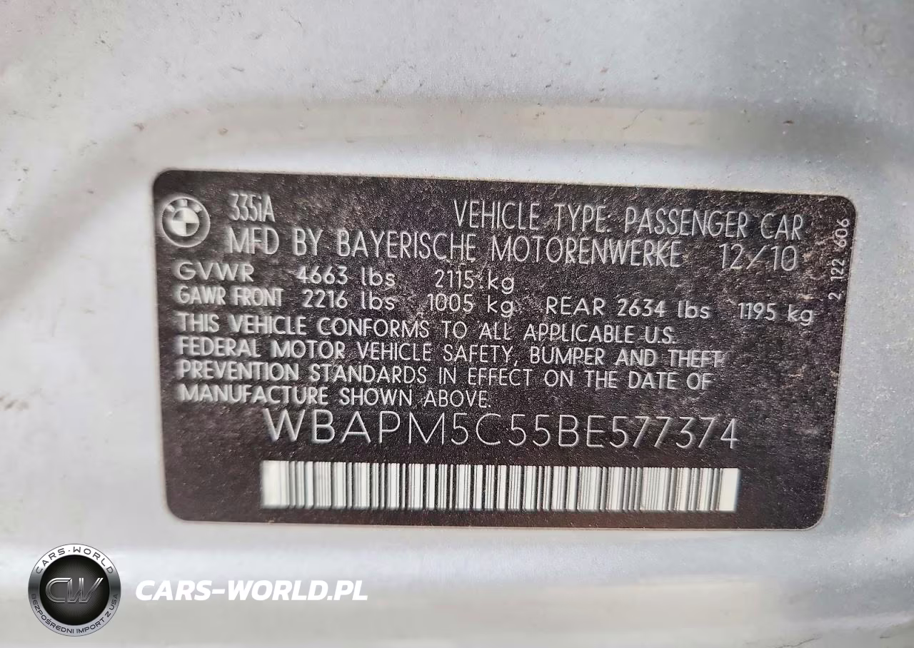 2011 BMW 335 I VIN:WBAPM5C55BE577374 - 12