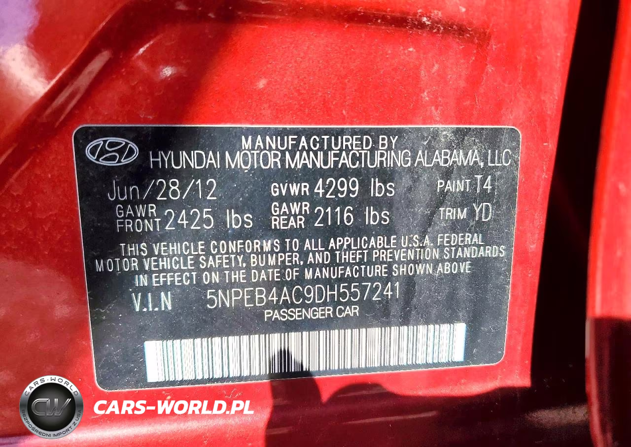 2013 Hyundai Sonata Gls VIN:5NPEB4AC9DH557241 - 12
