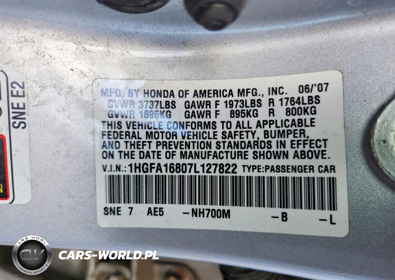 2007 Honda Civic Ex VIN:1HGFA16807L127822 - 12