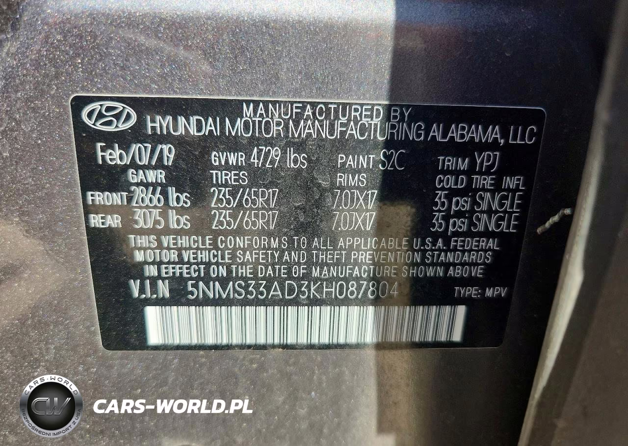 2019 Hyundai Santa Fe Sel 2.4L VIN:5NMS33AD3KH087804 - 14