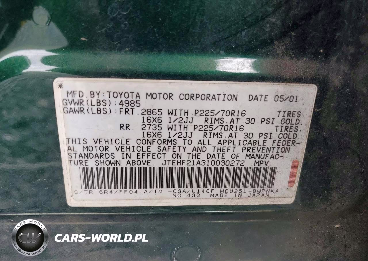 2001 Toyt Highlander VIN:JTEHF21A310030272 - 13