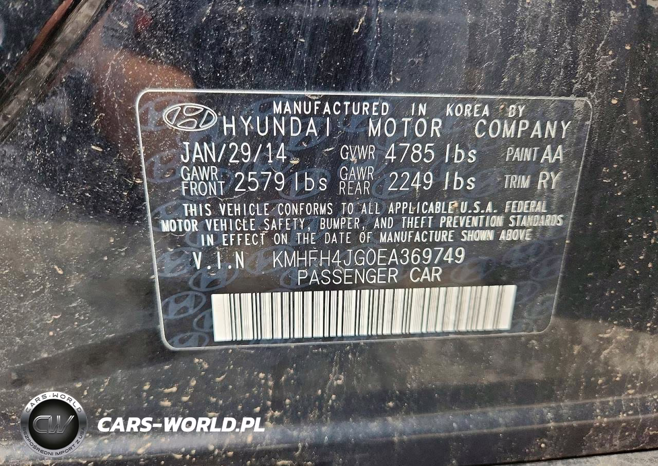 2014 Hyundai Azera Limited VIN:KMHFH4JG0EA369749 - 12
