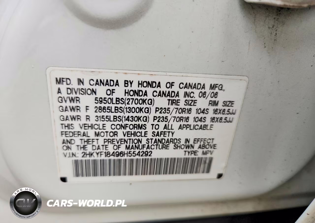 2006 Honda Pilot Ex VIN:2HKYF18496H554292 - 13