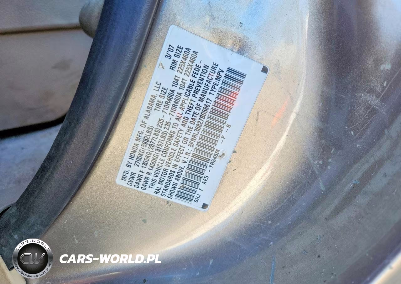 2007 Honda Odyssey Touring VIN:5FNRL38827B058617 - 14