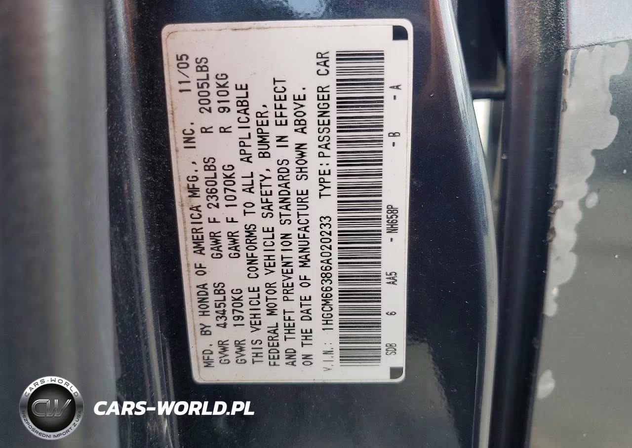 2006 Honda Accord Lx VIN:1HGCM66386A020233 - 12