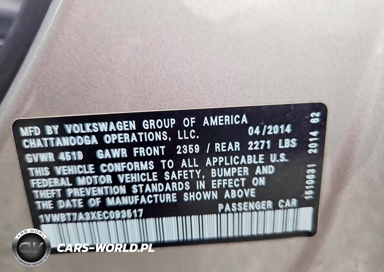 2014 Volkswagen Passat Se VIN:1VWBT7A3XEC093517 - 12