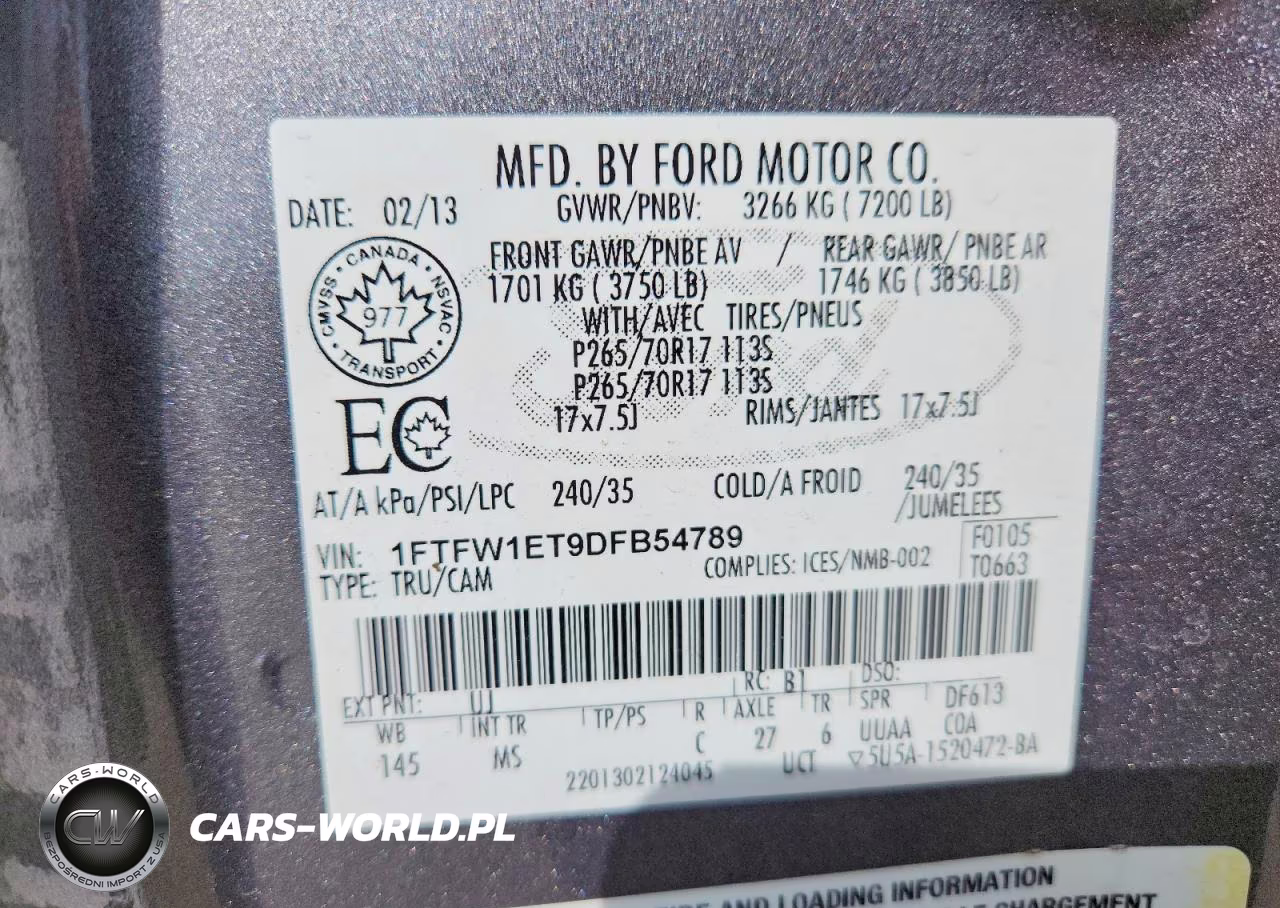 2013 Ford F150 Supercrew VIN:1FTFW1ET9DFB54789 - 13