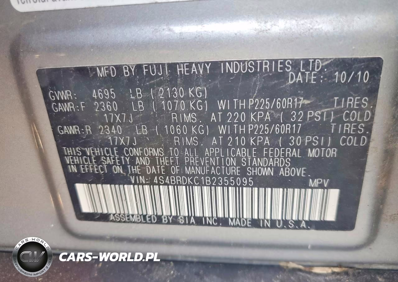 2011 Subaru Outback 3.6R Limited VIN:4S4BRDKC1B2355095 - 13