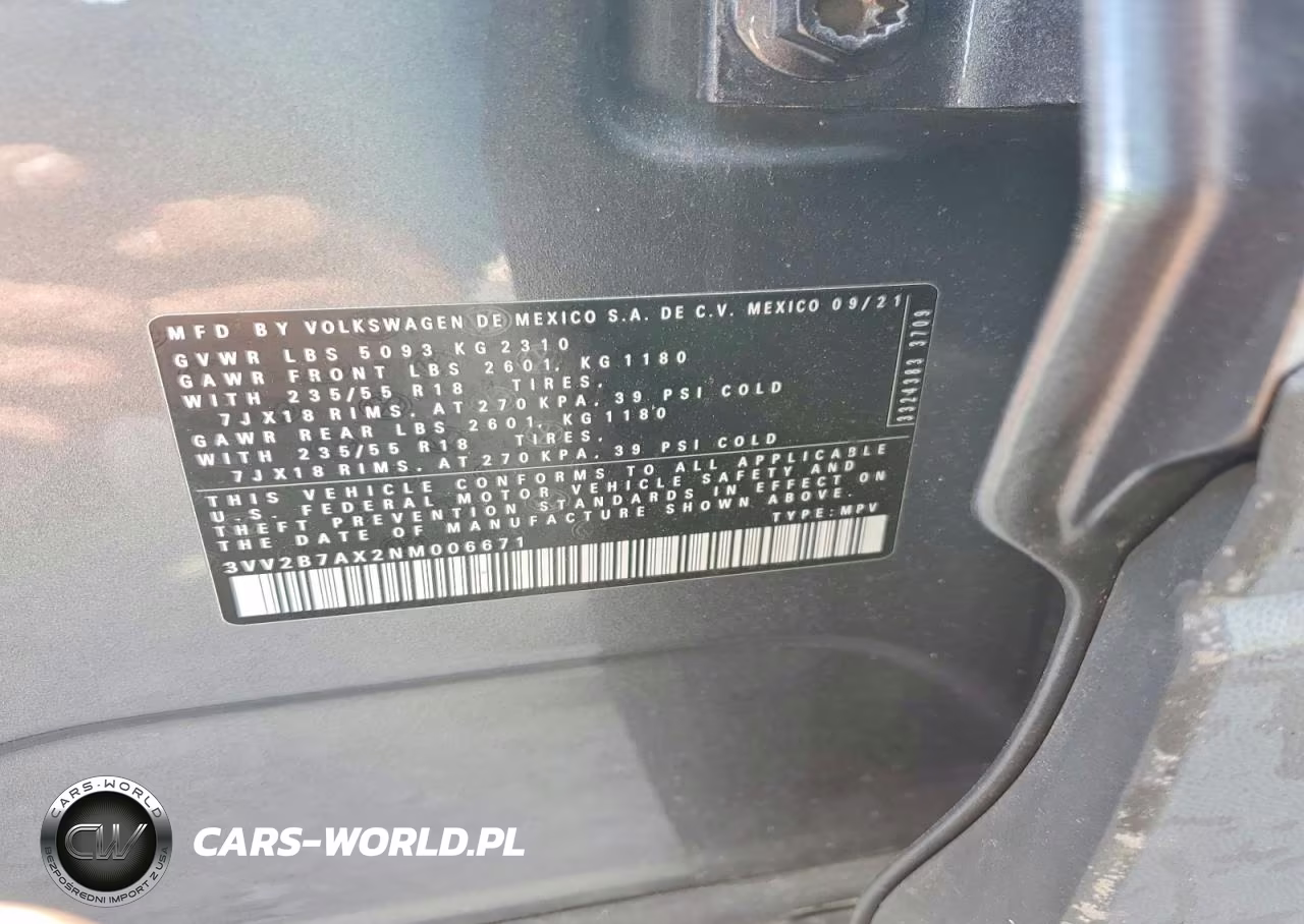 2022 Volkswagen Tiguan Se VIN:3VV2B7AX2NM006671 - 13