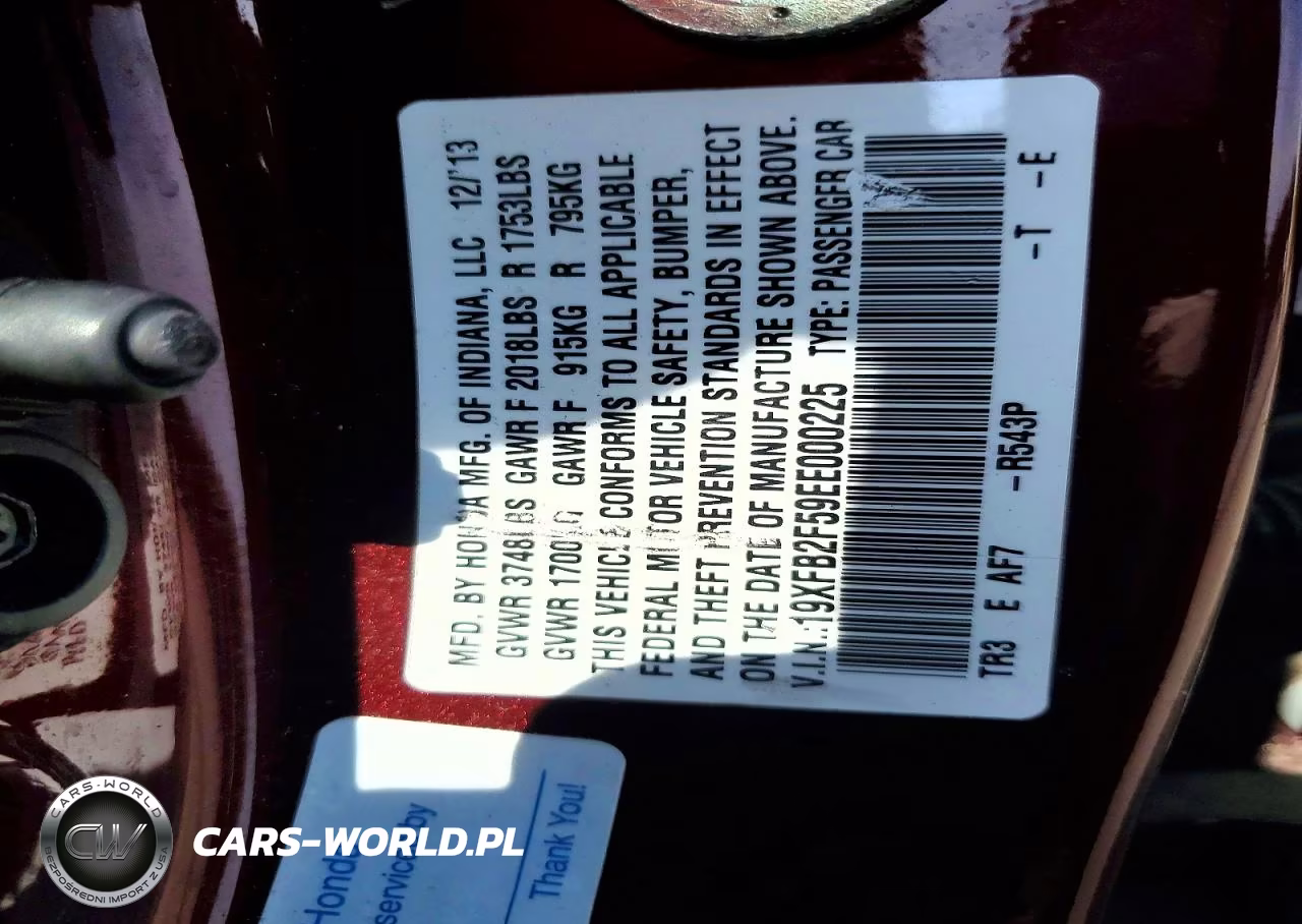 2014 Honda Civic Lx VIN:19XFB2F59EE000225 - 12