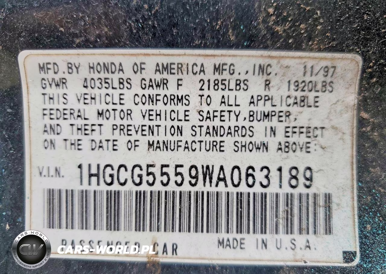 1998 Honda Accord Ex VIN:1HGCG5559WA063189 - 12