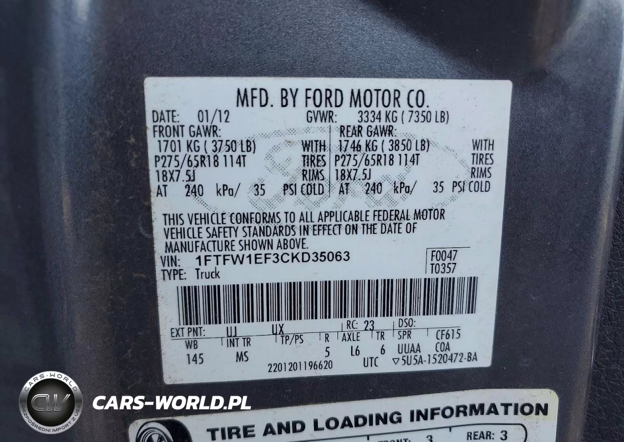 2012 Ford F150 Supercrew VIN:1FTFW1EF3CKD35063 - 12