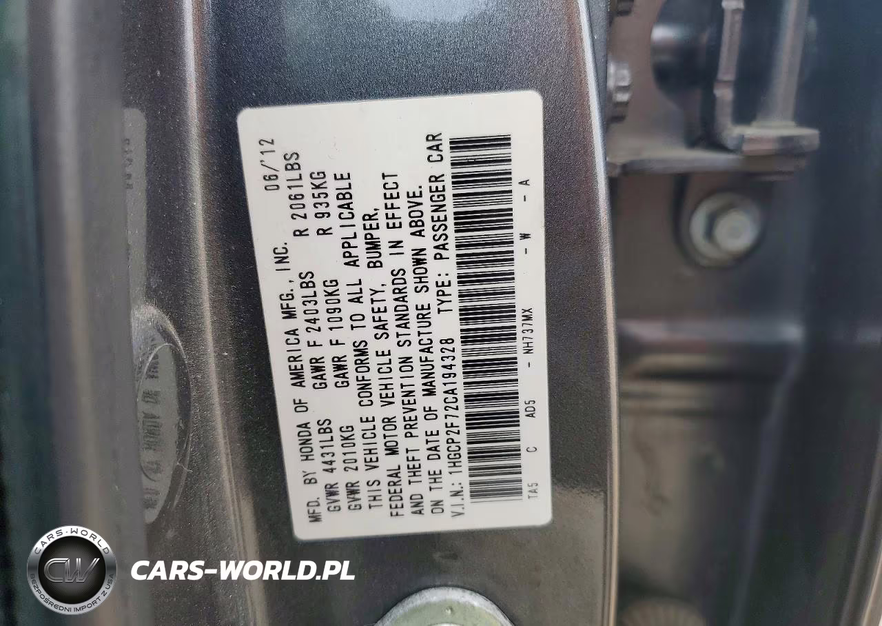 2012 Honda Accord Ex VIN:1HGCP2F72CA194328 - 13