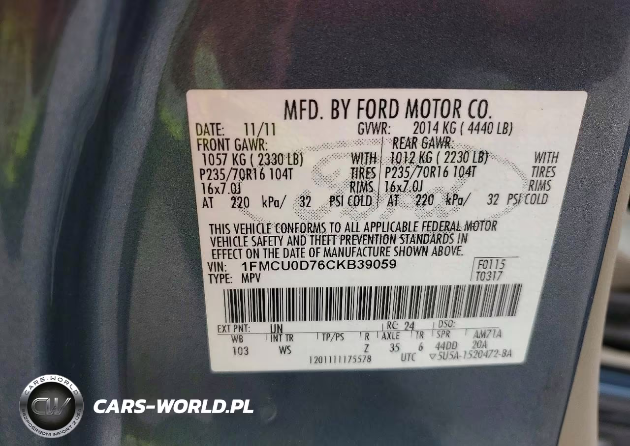 2012 Ford Escape Xlt VIN:1FMCU0D76CKB39059 - 13