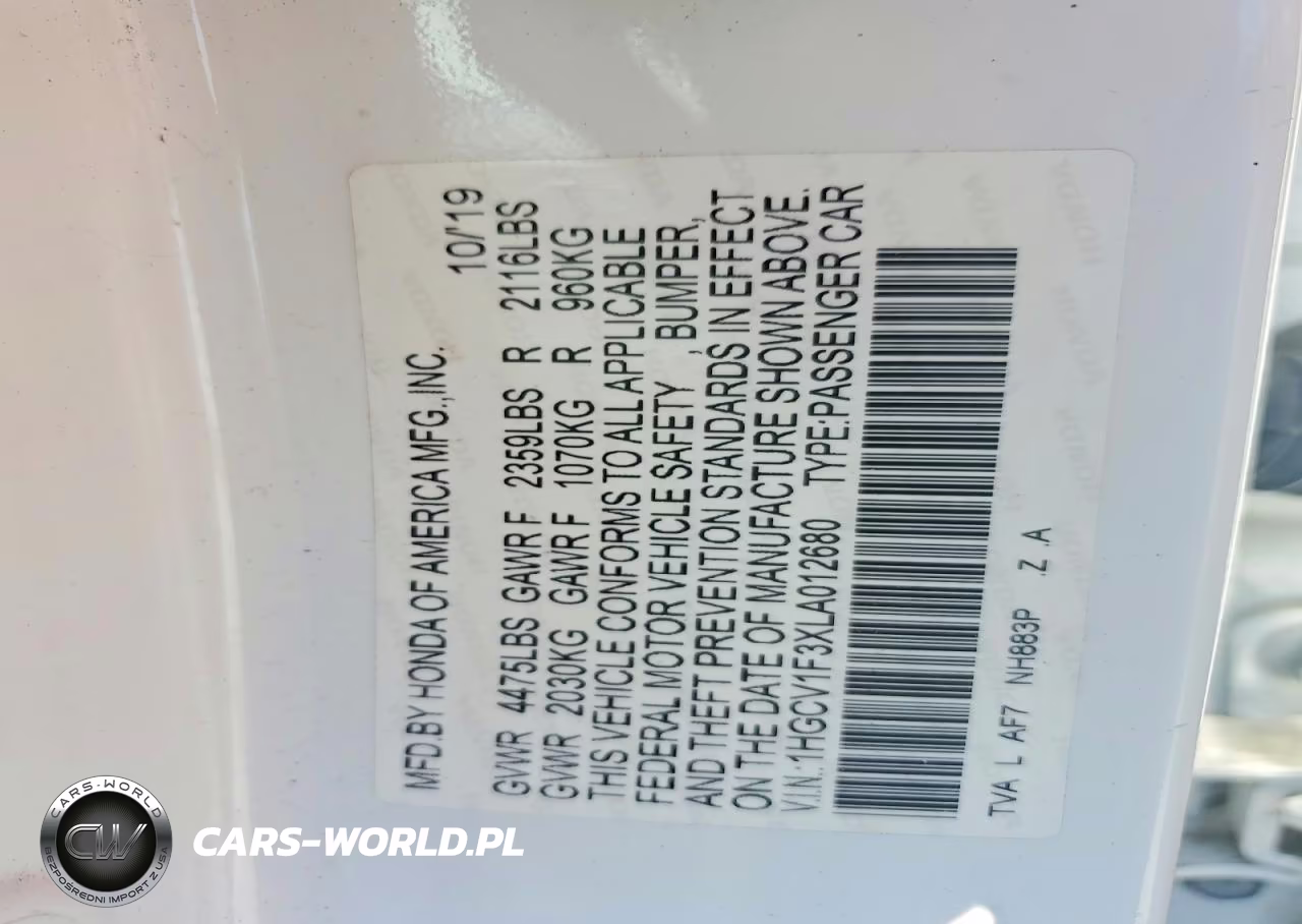2020 Honda Accord Sport VIN:1HGCV1F3XLA012680 - 12