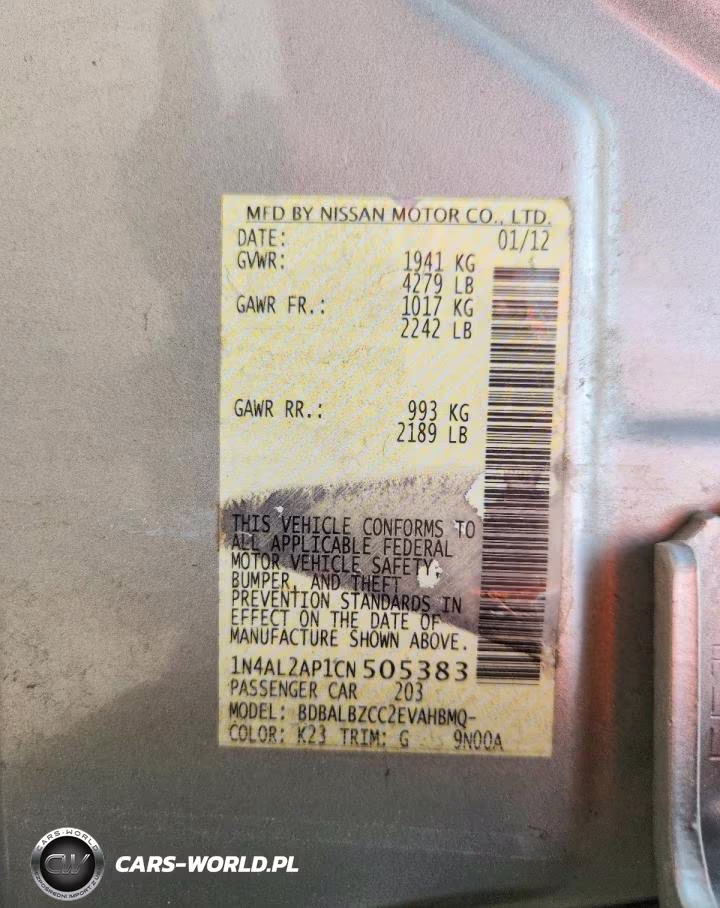 2012 Nissan Altima 2.5 VIN:1N4AL2AP1CN505383 - 13